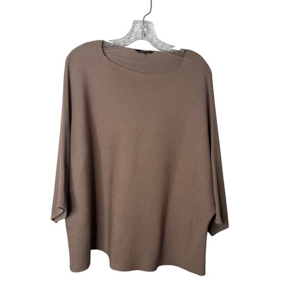 Misook Taupe Ribbed Knit Batwing Sleeve Sweater Top XL Minimalist Neutral - Picture 1 of 9